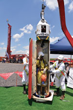 A mock drill operation using the colliery mobile rescue winder. 